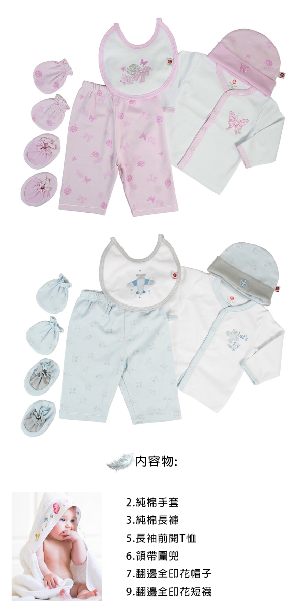 美國Elegant kids彌月禮盒-藍色小飛機6件式禮盒