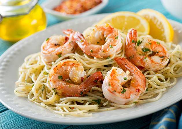 Spaghetti with grilled shrimps 1